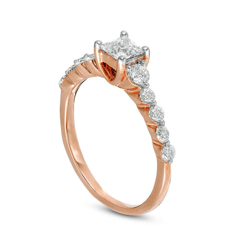 1.0 CT. T.W. Princess-Cut Natural Diamond Three Stone Engagement Ring in Solid 10K Rose Gold