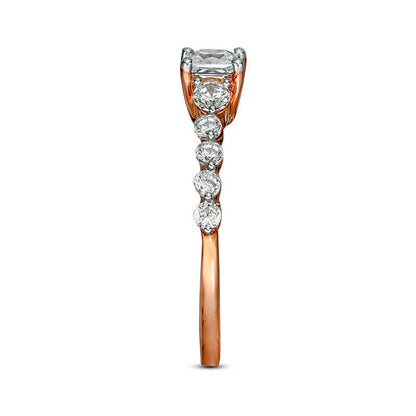 1.0 CT. T.W. Princess-Cut Natural Diamond Three Stone Engagement Ring in Solid 10K Rose Gold