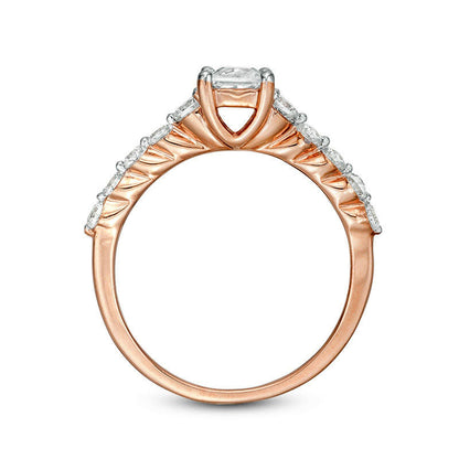1.0 CT. T.W. Princess-Cut Natural Diamond Three Stone Engagement Ring in Solid 10K Rose Gold