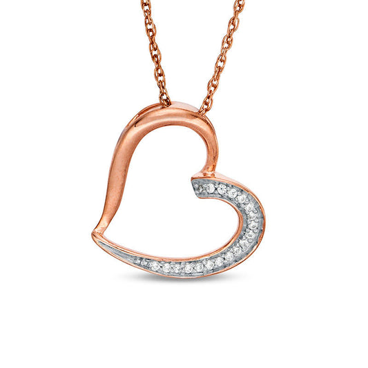 0.05 CT. T.W. Natural Diamond Tilted Heart Pendant in 10K Rose Gold