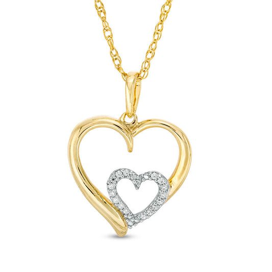 0.05 CT. T.W. Natural Diamond Double Heart Pendant in 10K Yellow Gold