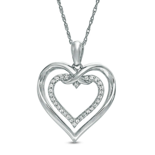 0.13 CT. T.W. Natural Diamond Intertwined Double Heart Pendant in Sterling Silver