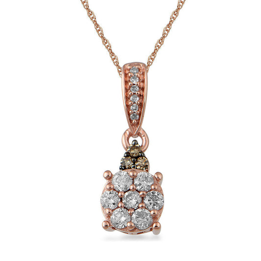 0.25 CT. T.W. Champagne and White Composite Natural Diamond Flower Pendant in 10K Rose Gold