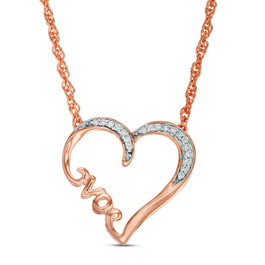 0.07 CT. T.W. Natural Diamond Heart "Love" Necklace in 10K Rose Gold