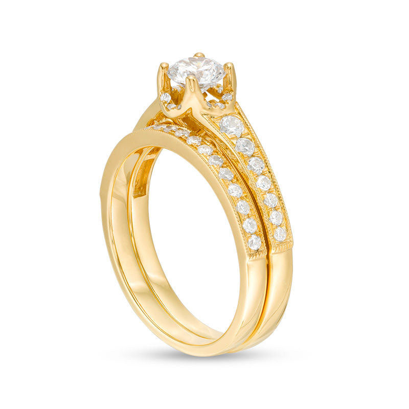 1.0 CT. T.W. Natural Diamond Antique Vintage-Style Bridal Engagement Ring Set in Solid 14K Gold