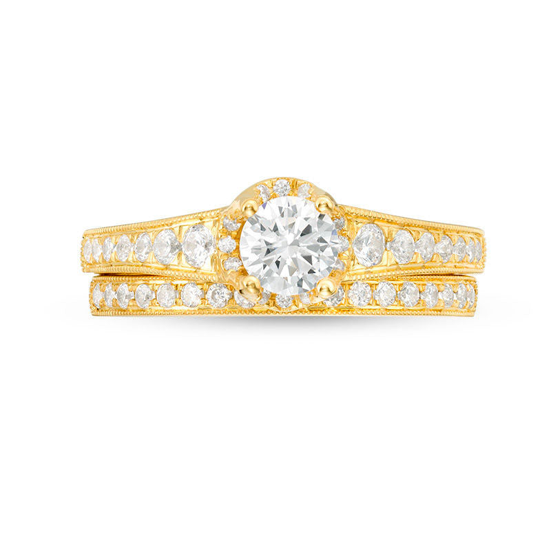 1.0 CT. T.W. Natural Diamond Antique Vintage-Style Bridal Engagement Ring Set in Solid 14K Gold