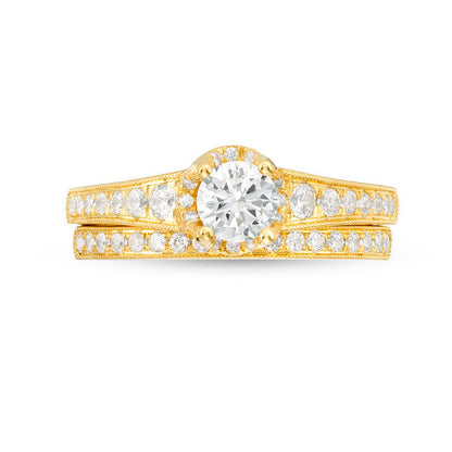 1.0 CT. T.W. Natural Diamond Antique Vintage-Style Bridal Engagement Ring Set in Solid 14K Gold