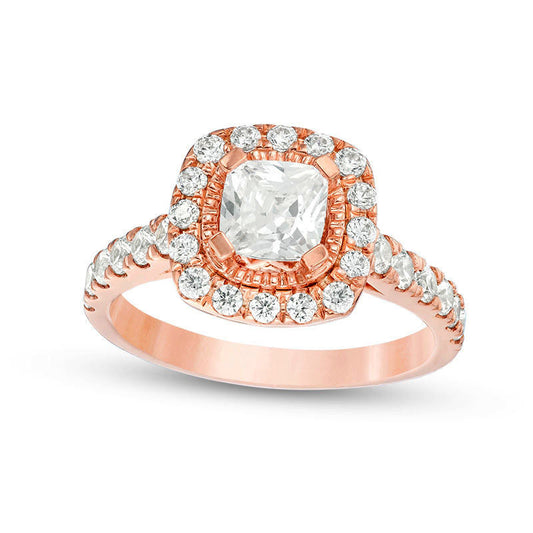 1.75 CT. T.W. Cushion-Cut Natural Diamond Frame Engagement Ring in Solid 14K Rose Gold