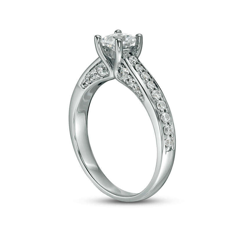 1.0 CT. T.W. Princess-Cut Natural Diamond Pavé Engagement Ring in Solid 14K White Gold