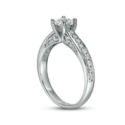 1.0 CT. T.W. Princess-Cut Natural Diamond Pavé Engagement Ring in Solid 14K White Gold