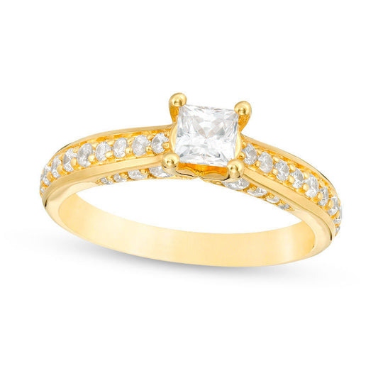 1.0 CT. T.W. Princess-Cut Natural Diamond Pavé Engagement Ring in Solid 14K Gold