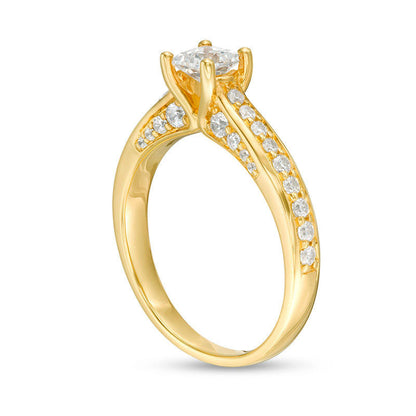 1.0 CT. T.W. Princess-Cut Natural Diamond Pavé Engagement Ring in Solid 14K Gold