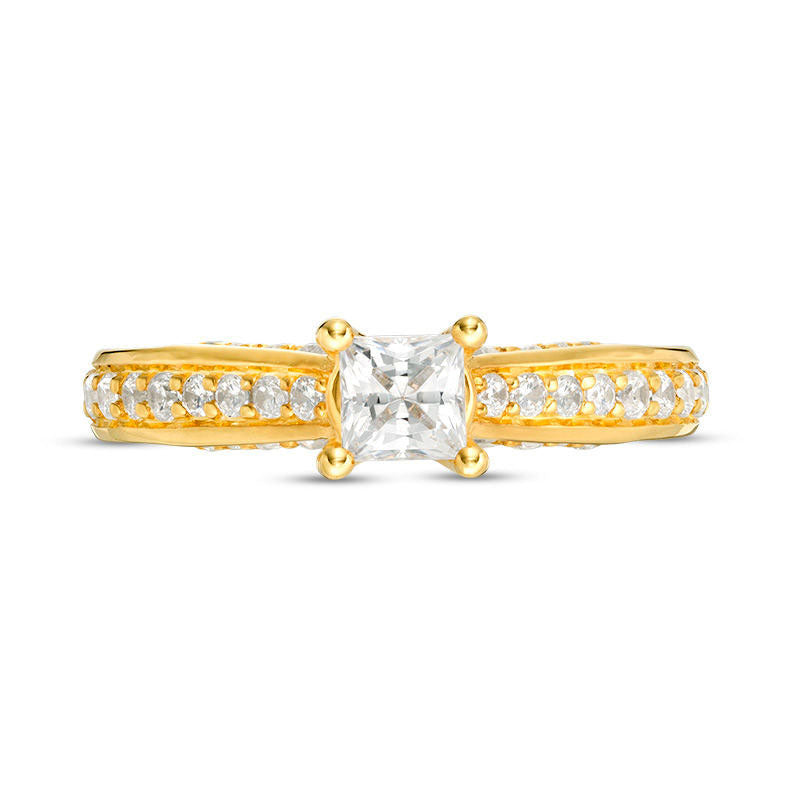 1.0 CT. T.W. Princess-Cut Natural Diamond Pavé Engagement Ring in Solid 14K Gold