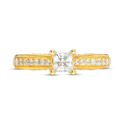1.0 CT. T.W. Princess-Cut Natural Diamond Pavé Engagement Ring in Solid 14K Gold