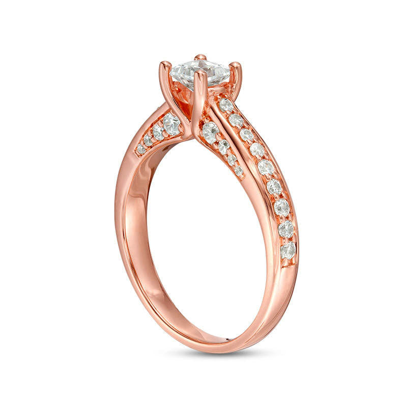 1.0 CT. T.W. Princess-Cut Natural Diamond Pavé Engagement Ring in Solid 14K Rose Gold