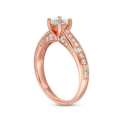 1.0 CT. T.W. Princess-Cut Natural Diamond Pavé Engagement Ring in Solid 14K Rose Gold
