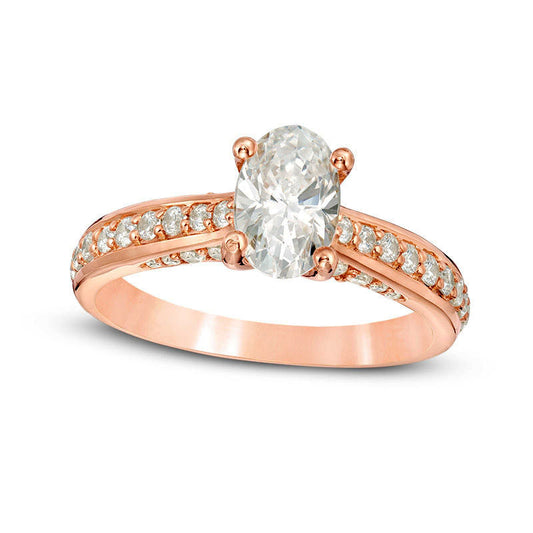 1.5 CT. T.W. Oval Natural Diamond Pavé Engagement Ring in Solid 14K Rose Gold