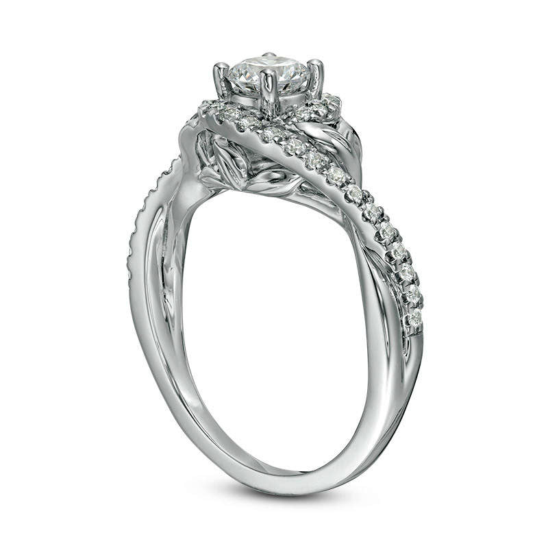 0.75 CT. T.W. Natural Diamond Bypass Leaf-Sides Engagement Ring in Solid 14K White Gold