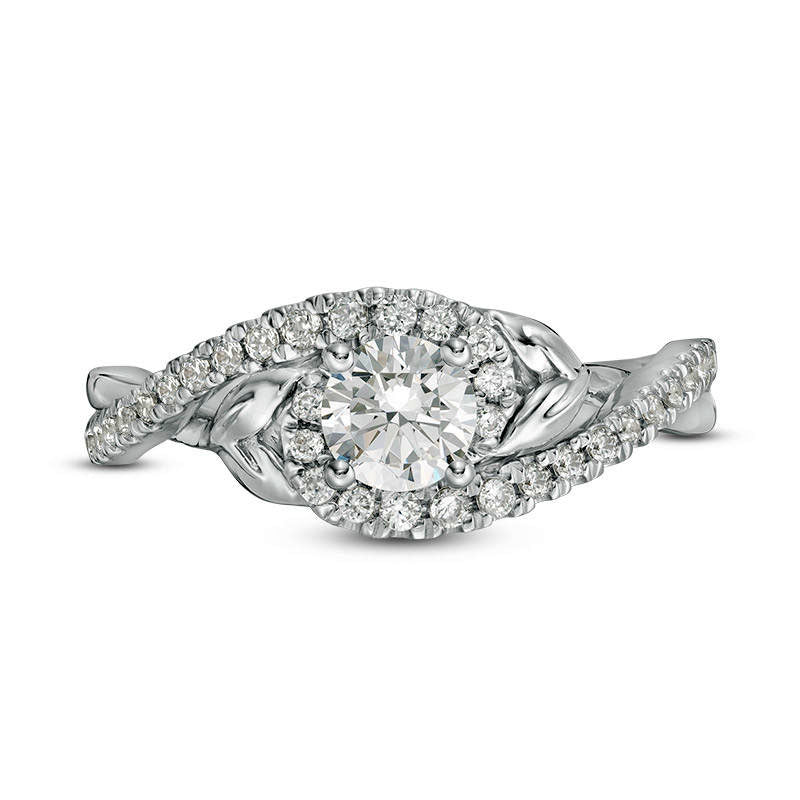 0.75 CT. T.W. Natural Diamond Bypass Leaf-Sides Engagement Ring in Solid 14K White Gold