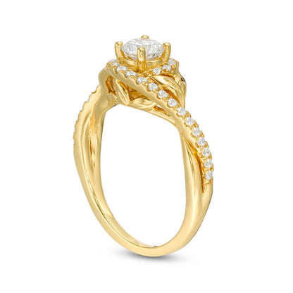 0.75 CT. T.W. Natural Diamond Bypass Leaf-Sides Engagement Ring in Solid 14K Gold