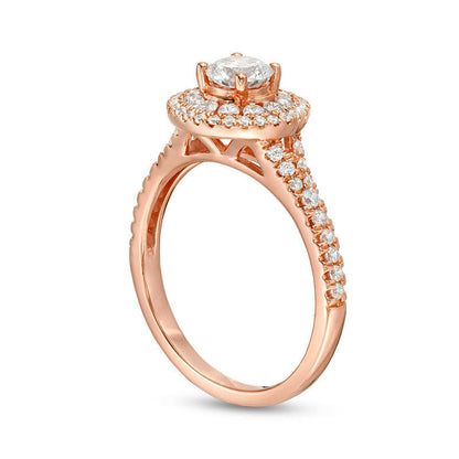 1.0 CT. T.W. Natural Diamond Double Frame Engagement Ring in Solid 14K Rose Gold