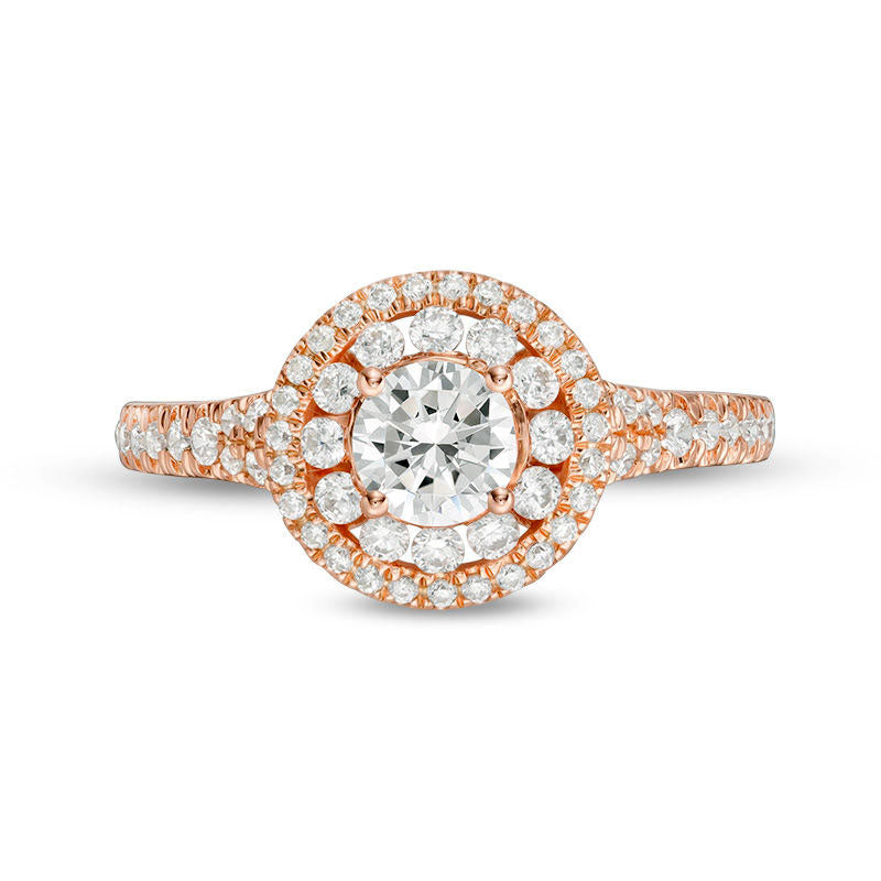1.0 CT. T.W. Natural Diamond Double Frame Engagement Ring in Solid 14K Rose Gold