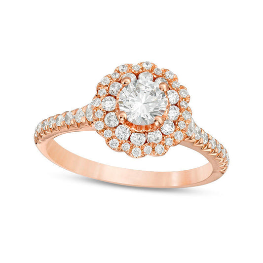 1.0 CT. T.W. Natural Diamond Scallop Frame Engagement Ring in Solid 14K Rose Gold