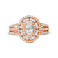 1.33 CT. T.W. Oval Natural Diamond Frame Multi-Row Engagement Ring in Solid 14K Rose Gold