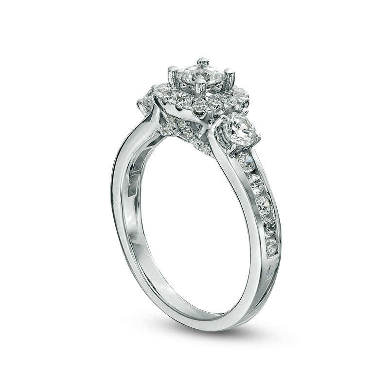 1.25 CT. T.W. Princess-Cut Natural Diamond Frame Three Stone Engagement Ring in Solid 14K White Gold