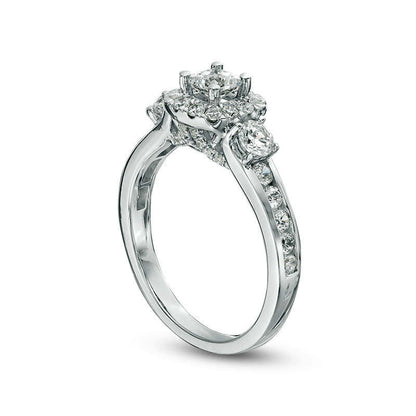1.25 CT. T.W. Princess-Cut Natural Diamond Frame Three Stone Engagement Ring in Solid 14K White Gold