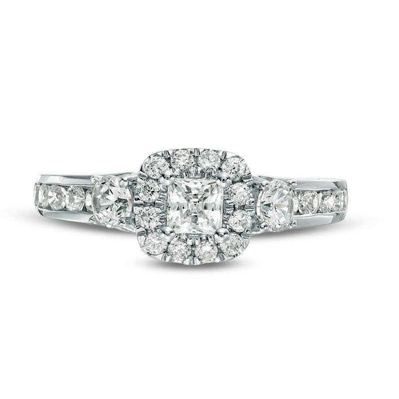 1.25 CT. T.W. Princess-Cut Natural Diamond Frame Three Stone Engagement Ring in Solid 14K White Gold