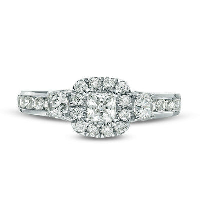1.25 CT. T.W. Princess-Cut Natural Diamond Frame Three Stone Engagement Ring in Solid 14K White Gold