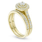 1.0 CT. T.W. Natural Diamond Double Frame Bridal Engagement Ring Set in Solid 10K Yellow Gold