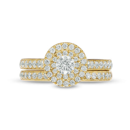 1.0 CT. T.W. Natural Diamond Double Frame Bridal Engagement Ring Set in Solid 10K Yellow Gold
