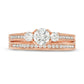 1.0 CT. T.W. Natural Diamond Three Stone Antique Vintage-Style Bridal Engagement Ring Set in Solid 14K Rose Gold