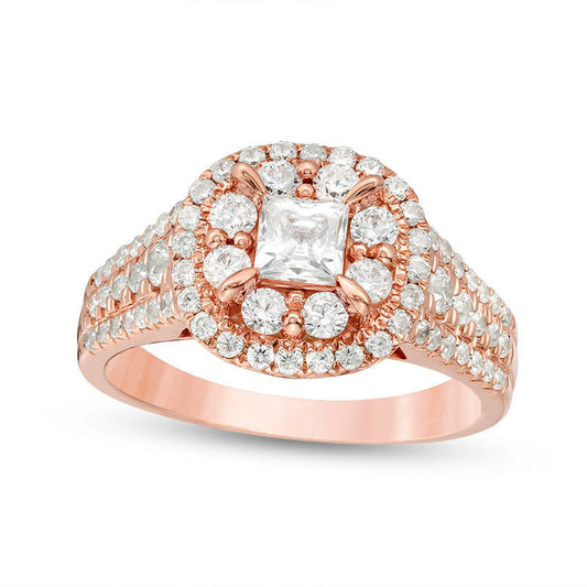 1.5 CT. T.W. Princess-Cut Natural Diamond Frame Multi-Row Antique Vintage-Style Engagement Ring in Solid 14K Rose Gold