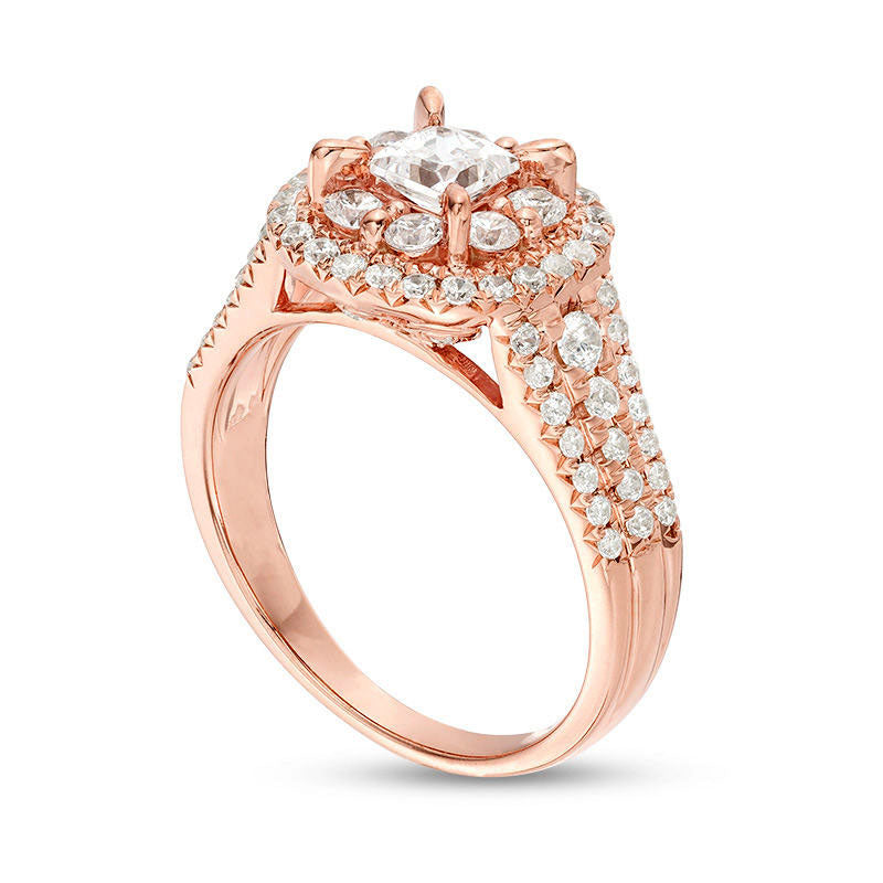 1.5 CT. T.W. Princess-Cut Natural Diamond Frame Multi-Row Antique Vintage-Style Engagement Ring in Solid 14K Rose Gold