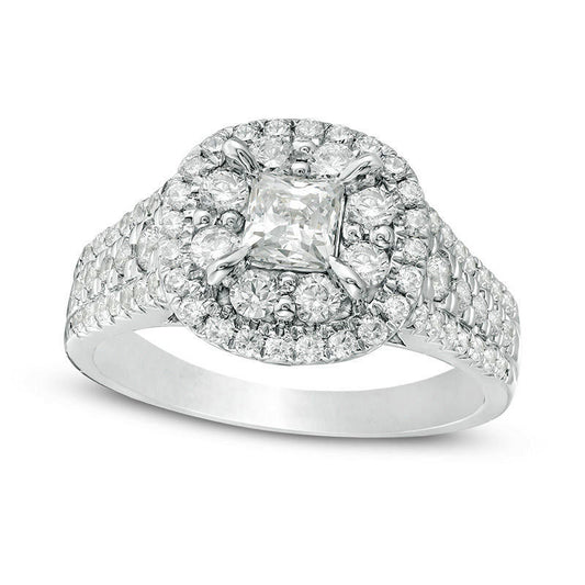 1.5 CT. T.W. Princess-Cut Natural Diamond Frame Multi-Row Antique Vintage-Style Engagement Ring in Solid 14K White Gold