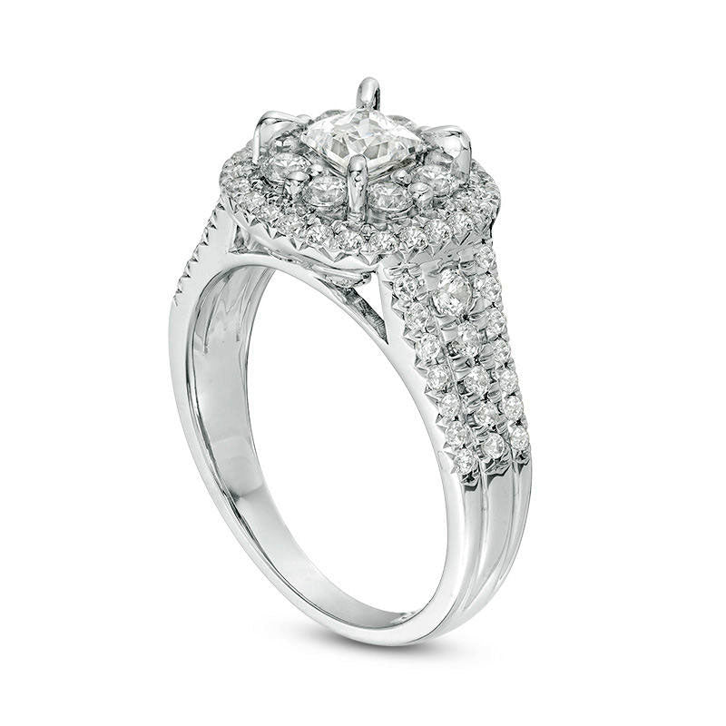 1.5 CT. T.W. Princess-Cut Natural Diamond Frame Multi-Row Antique Vintage-Style Engagement Ring in Solid 14K White Gold