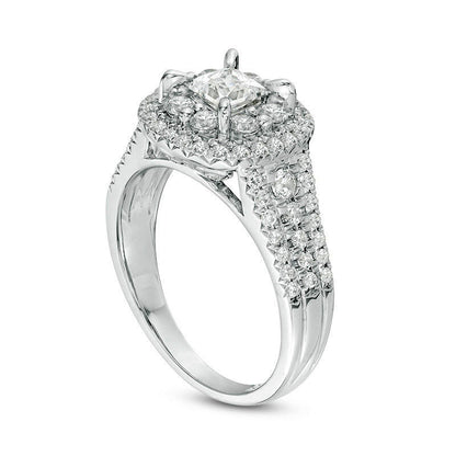 1.5 CT. T.W. Princess-Cut Natural Diamond Frame Multi-Row Antique Vintage-Style Engagement Ring in Solid 14K White Gold
