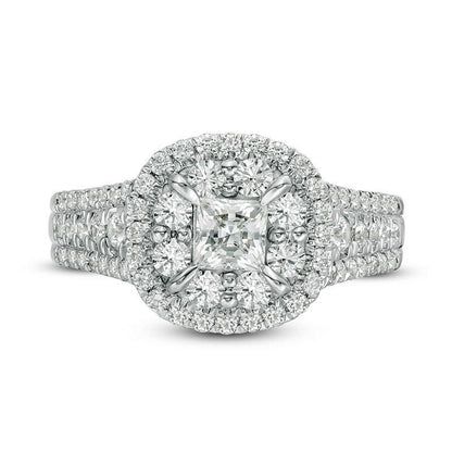 1.5 CT. T.W. Princess-Cut Natural Diamond Frame Multi-Row Antique Vintage-Style Engagement Ring in Solid 14K White Gold