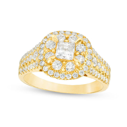 1.5 CT. T.W. Princess-Cut Natural Diamond Frame Multi-Row Antique Vintage-Style Engagement Ring in Solid 14K Gold