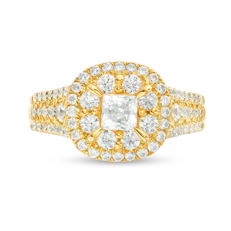 1.5 CT. T.W. Princess-Cut Natural Diamond Frame Multi-Row Antique Vintage-Style Engagement Ring in Solid 14K Gold
