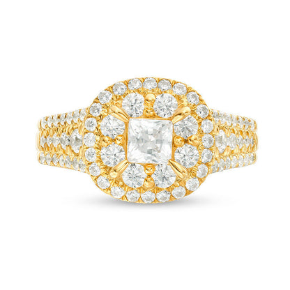 1.5 CT. T.W. Princess-Cut Natural Diamond Frame Multi-Row Antique Vintage-Style Engagement Ring in Solid 14K Gold