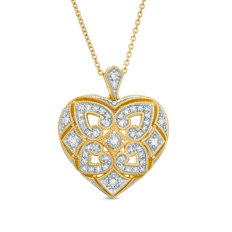 0.17 CT. T.W. Natural Diamond Clover Heart Pendant in Sterling Silver with 18K Gold Plate