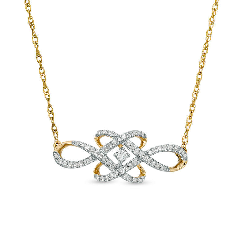 0.2 CT. T.W. Natural Diamond Woven Knot Necklace in 10K Yellow Gold - 17"