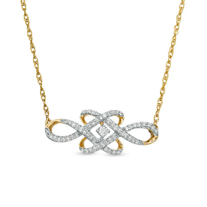 0.2 CT. T.W. Natural Diamond Woven Knot Necklace in 10K Yellow Gold - 17"