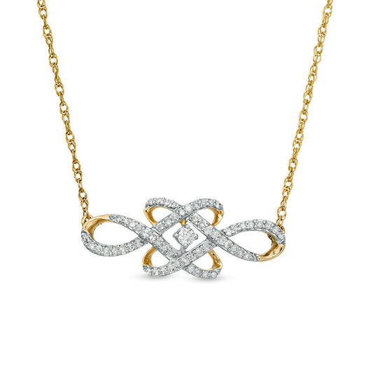 0.2 CT. T.W. Natural Diamond Woven Knot Necklace in 10K Yellow Gold - 17"