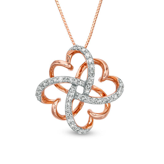 0.17 CT. T.W. Natural Diamond Clover Heart Knot Pendant in 10K Rose Gold
