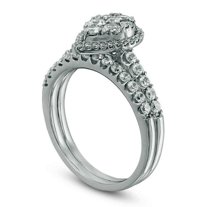 1.0 CT. T.W. Composite Natural Diamond Pear-Shaped Frame Bridal Engagement Ring Set in Solid 14K White Gold